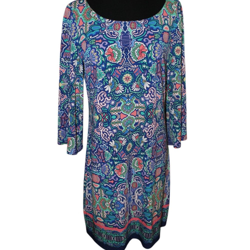 Laundry by Shelli Segal LA Shift BLUE Floral Cutout Back Orange S EUC